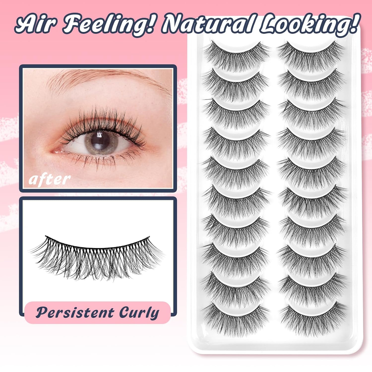 Natural Lashes Wispy False Eyelashes Short Lashes Soft Strip Lashes C Curl Eye Lashes Natural 10mm Short Eyelashes 10 Pair Eye Lashes Pack Siligli-FemmiqueWomen