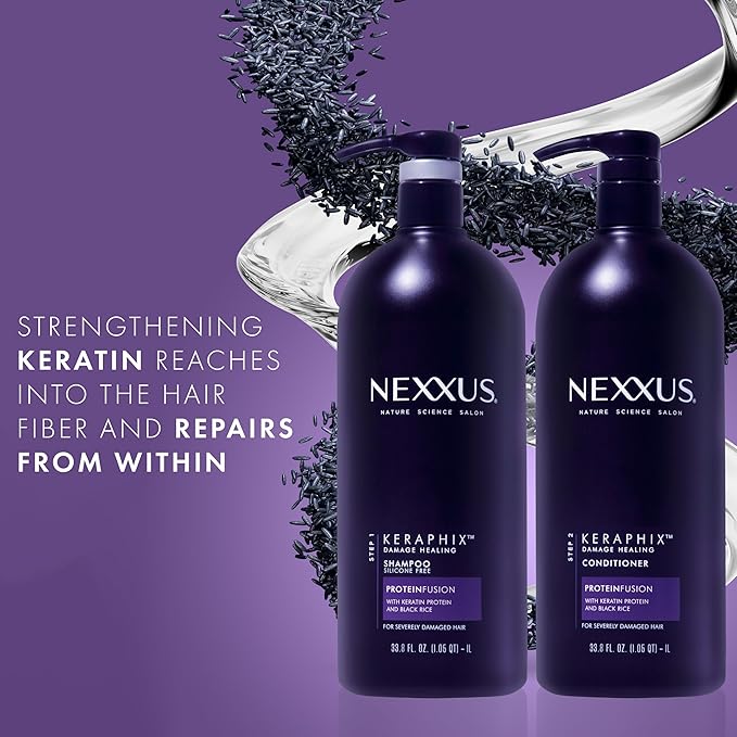 Nexxus Keraphix Shampoo With ProteinFusion for Damaged Hair Keratin Protein, Black Rice, Silicone-Free 33.8 oz-FemmiqueWomen