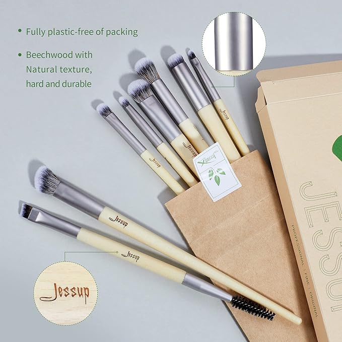 Jessup Eyeshadow Brush Set 8pcs Eye Makeup Brushes Premium Cruelty-Free Eyeshadow Blending Concealer Eyebrow Eyeliner Spoolie Brush Kit T328-FemmiqueWomen