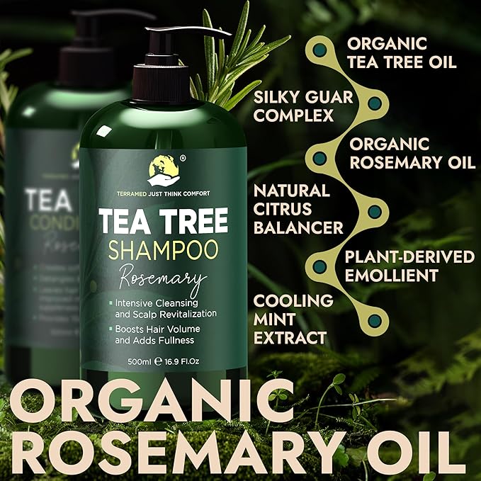 Rosemary Shampoo and Conditioner Set Infused with Tea Tree & Rosemary Oils for Scalp Relief and Hair Growth | Sulfate Free, Soothes Dry Scalp, Boosts Shine + Free Scalp Brush | 16.9 fl oz-FemmiqueWomen