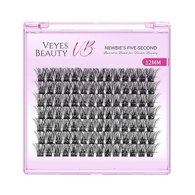 VEYESBEAUTY Lash Clusters Individual Eyelash Extensions Thin & Invisible Band DIY False Eyelashes for Self-application Newbie's Five-Second Series Wispy Lash Tray, Boldeye 12mm Single Length-FemmiqueWomen