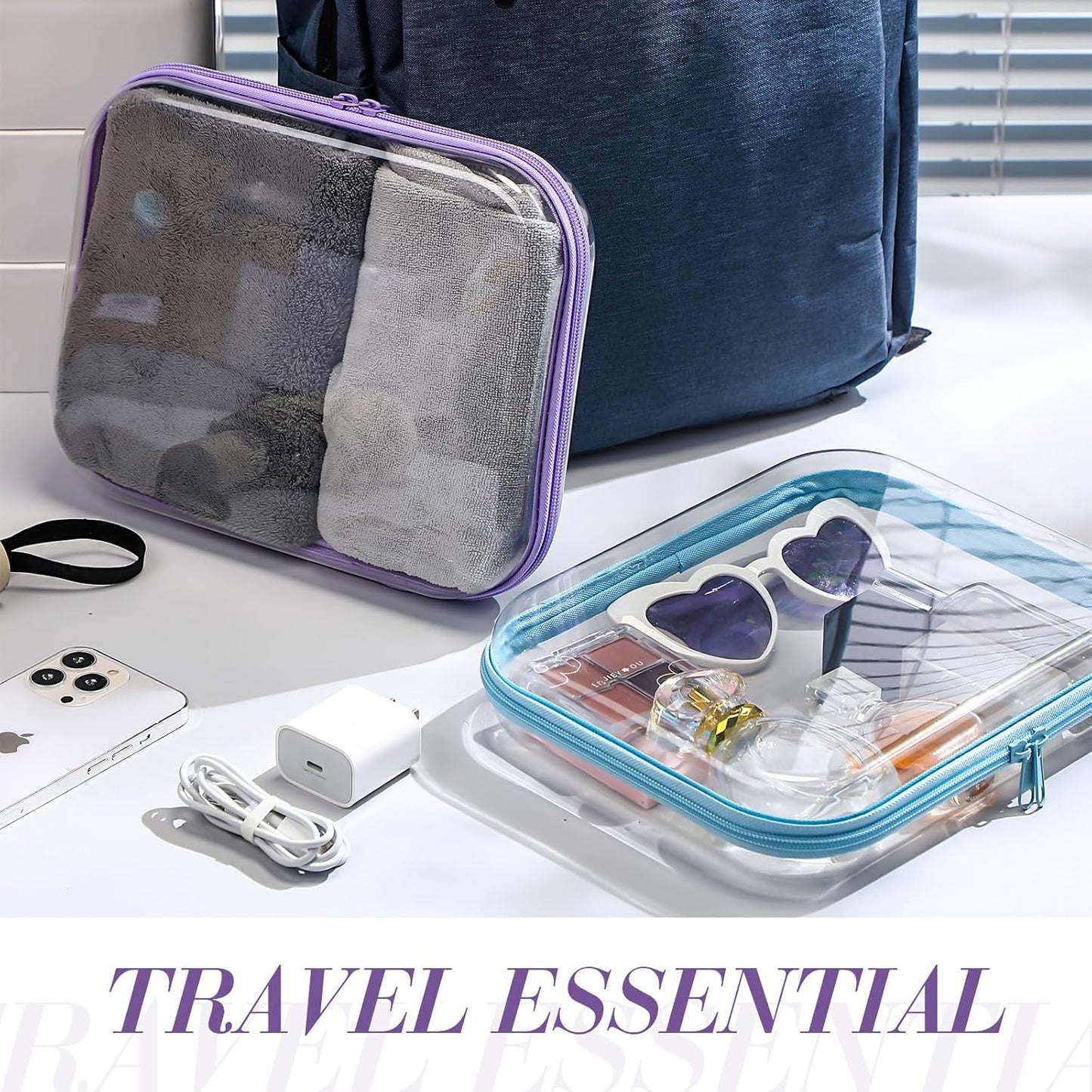 Hoolerry 4 Pcs Hard Clear Zipper Case Makeup Bags Plastic Pencil Pouch Transparent Storage Box Containers for Cosmetics, Snacks, Building Blocks, Puzzles(Multicolor,9.8 x 7.9 x 2 in)-FemmiqueWomen