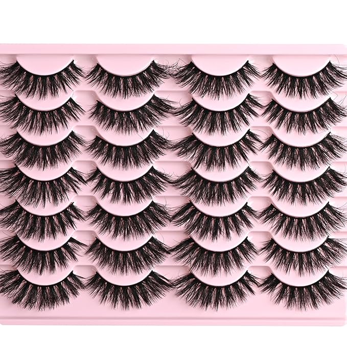 FARRED Cat Eye Lashes Fluffy False Eyelashes 14 Pairs Fake Eyelashes Natural Look Short Natural Lashes Cateye Lash Wispy Volume Eyelash Faux Mink Strip Lashes Pack for Daily Makeup (F27 | 9-17mm)-FemmiqueWomen