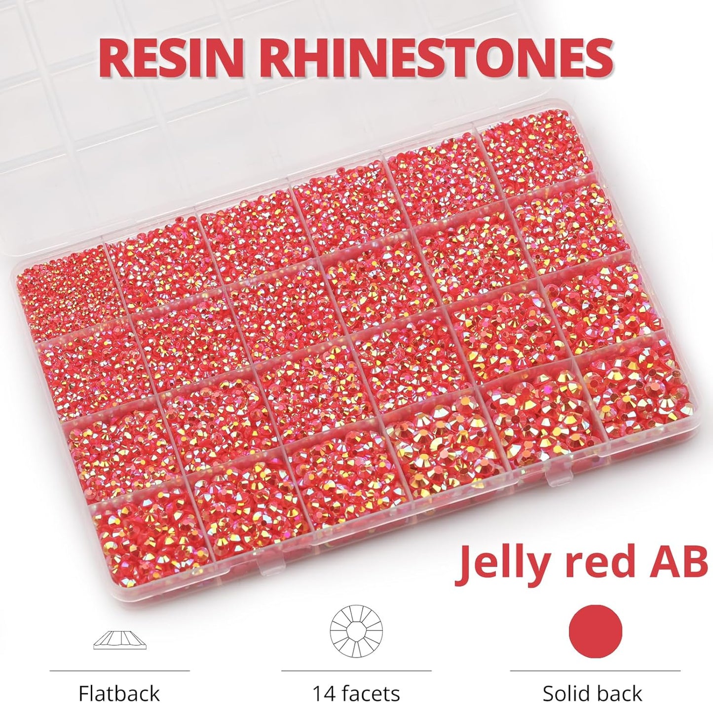 30000Pcs Resin Jelly Rhinestones Set for Crafting Bedazzling, Red ab Flatback Gems Jewels for Crafts Clothes Shoes Fabric Outfit Nails Makeup, Flat Back Crystal 2-6mm with b 7000 Glue-FemmiqueWomen