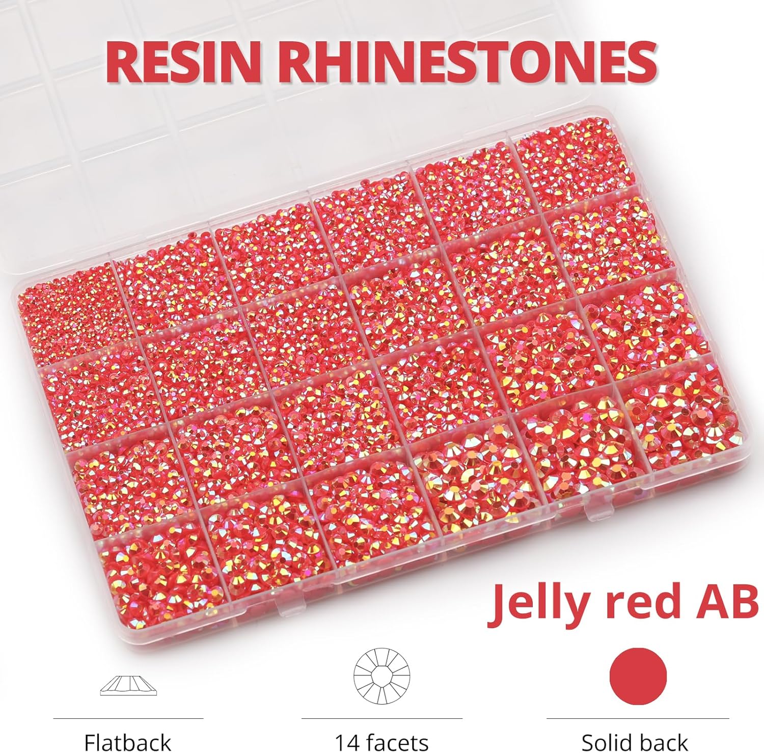 30000Pcs Resin Jelly Rhinestones Set for Crafting Bedazzling, Red ab Flatback Gems Jewels for Crafts Clothes Shoes Fabric Outfit Nails Makeup, Flat Back Crystal 2-6mm with b 7000 Glue-FemmiqueWomen