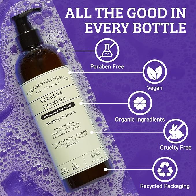 Pharmacopia Verbena Shampoo - Natural Hair Care with Plant Based & Organic Ingredients Aloe Vera, Jojoba Oil, Coconut Oil, and Chamomile Extract - Vegan, Cruelty Free, No Parabens or Sulfates, 16 oz-FemmiqueWomen