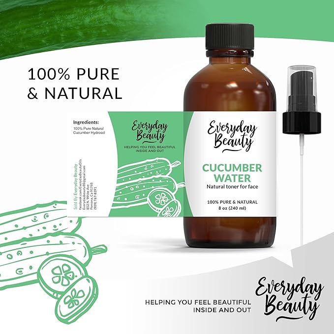 Cucumber Hydrosol Facial Toner - All Natural Hydrating Spray Mist for Face and Hair - 100% All Natural Cucumber Water Hydrosol 8oz with Fine Mist Cap-FemmiqueWomen
