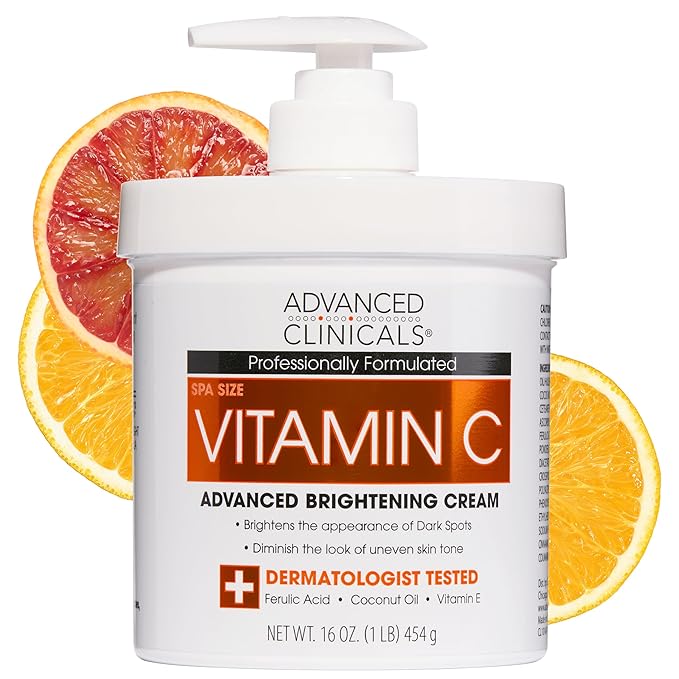 Advanced Clinicals Vitamin C Cream Face & Body Lotion Moisturizer | Anti Aging Skin Care Firming & Brightening Cream For Body, Face, Uneven Skin Tone, Wrinkles, & Sun Damaged Dry Skin, 16 Oz-FemmiqueWomen