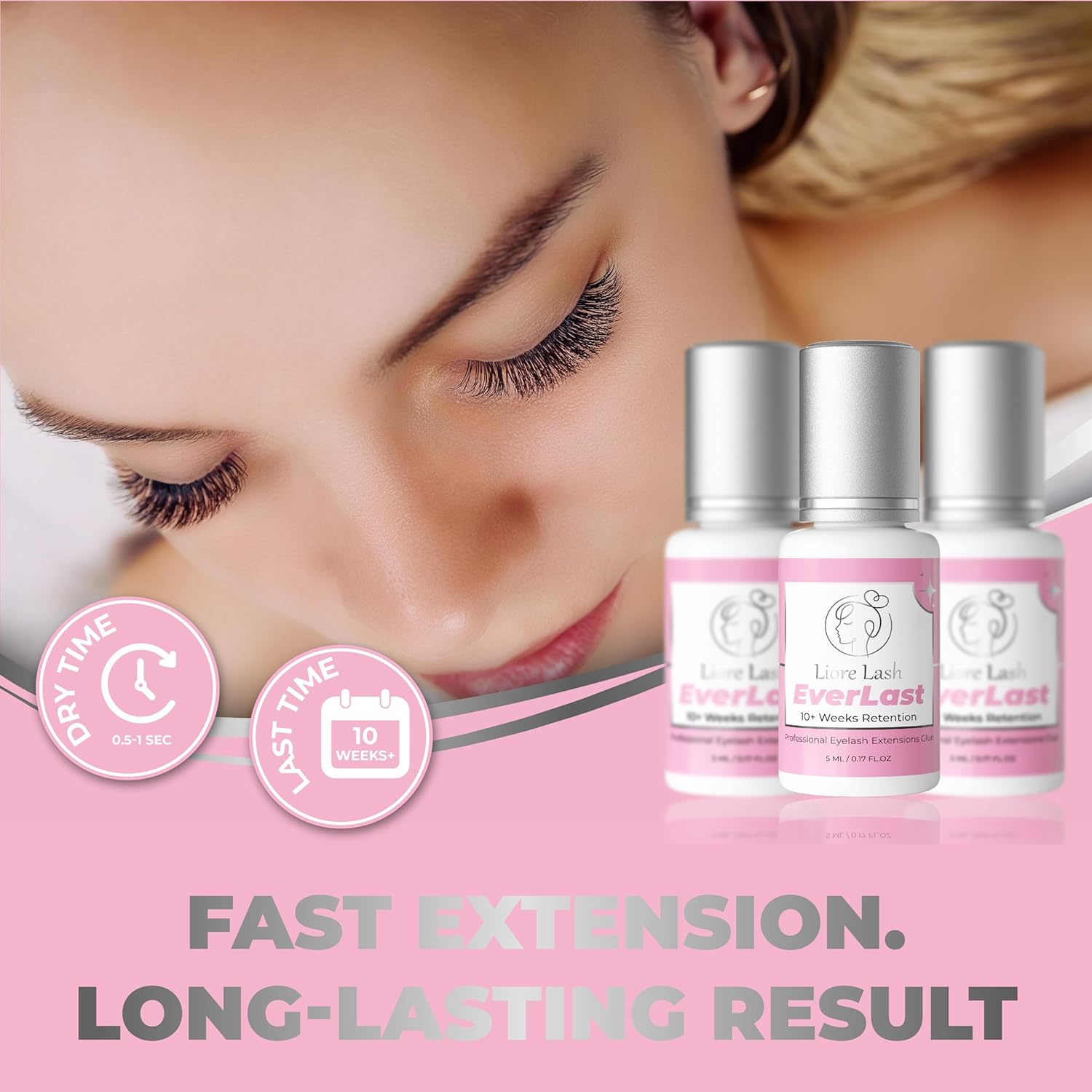 Everlast Strong Eyelash Extension Glue Liore Lash/Retention - 10 Weeks/ 0.5-1 Sec Fast Dry/Black Adhesive/Professional Supplies for Classic/Volume Lashes-FemmiqueWomen