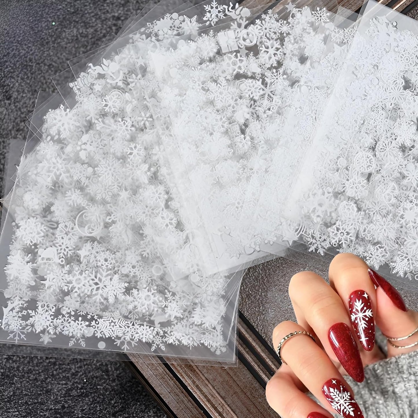 30 Sheets Christmas Nail Art Stickers Decals 3D Self-Adhesive Snowflake Nail Stickers White Snowmen Santa Claus Elk Nail Supplies New Year DIY Nail Decals-FemmiqueWomen