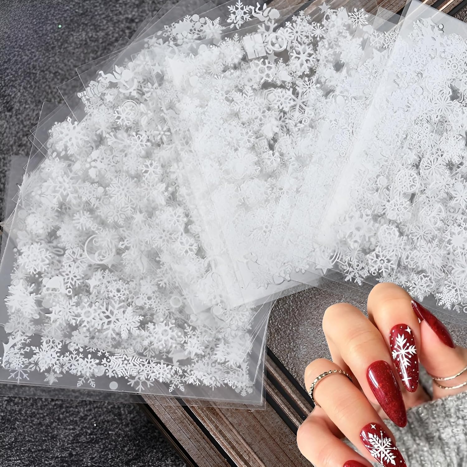 30 Sheets Christmas Nail Art Stickers Decals 3D Self-Adhesive Snowflake Nail Stickers White Snowmen Santa Claus Elk Nail Supplies New Year DIY Nail Decals-FemmiqueWomen