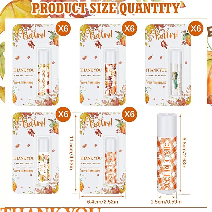 30 Pack Hello Fall Thanksgiving Party Gifts Bulk Lip Balms Favors Employee Appreciation Gifts Small Thank You Gifts for Women Men Satff Coworkers Teachers-FemmiqueWomen
