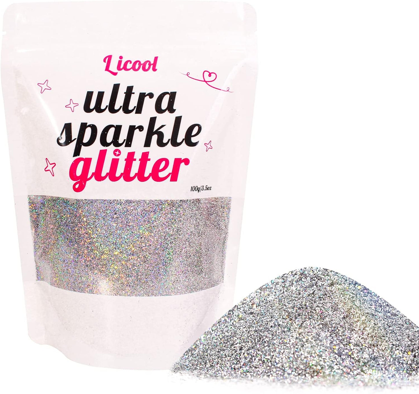 100g Holographic Ultra Fine Glitter, Sparkle Makeup Glitter, Extra Fine Craft Glitter Resin Sequins for Epoxy Glass Resin Art Tumblers Body Hair Face Nail (Laser Silver)-FemmiqueWomen