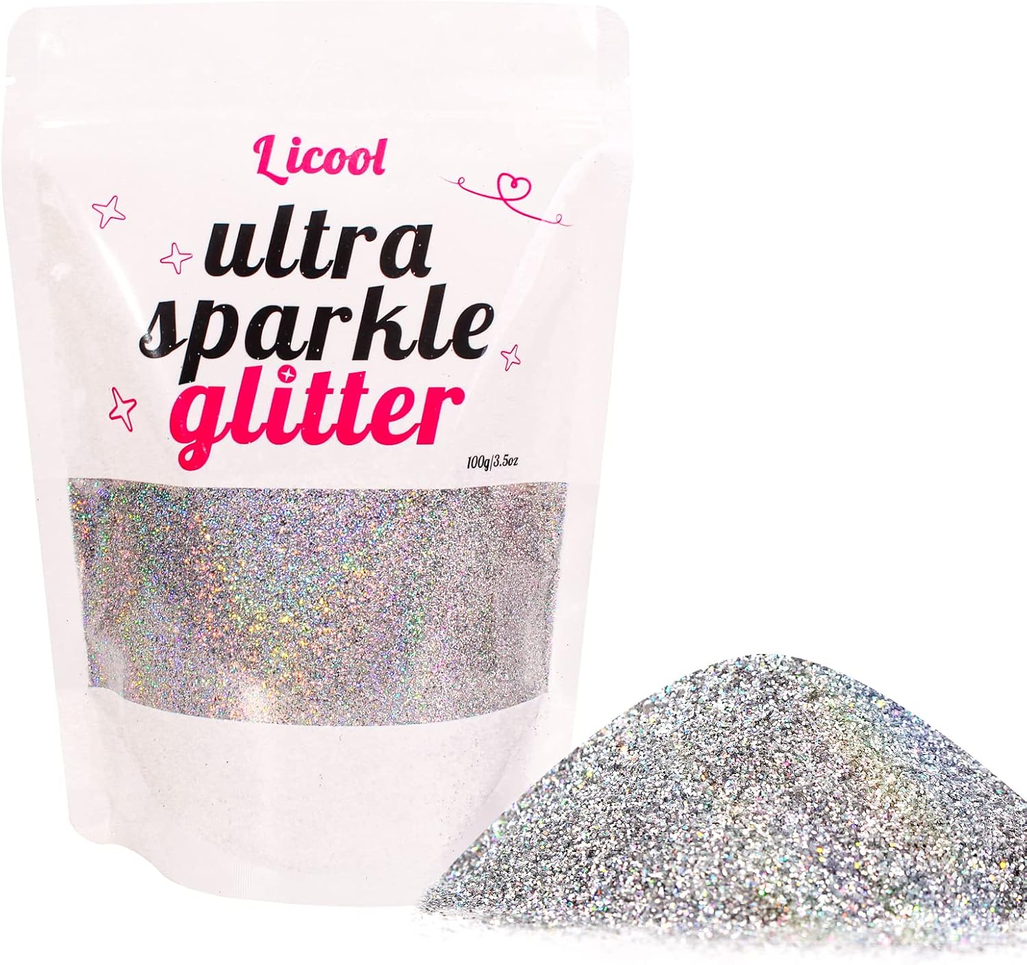 100g Holographic Ultra Fine Glitter, Sparkle Makeup Glitter, Extra Fine Craft Glitter Resin Sequins for Epoxy Glass Resin Art Tumblers Body Hair Face Nail (Laser Silver)-FemmiqueWomen