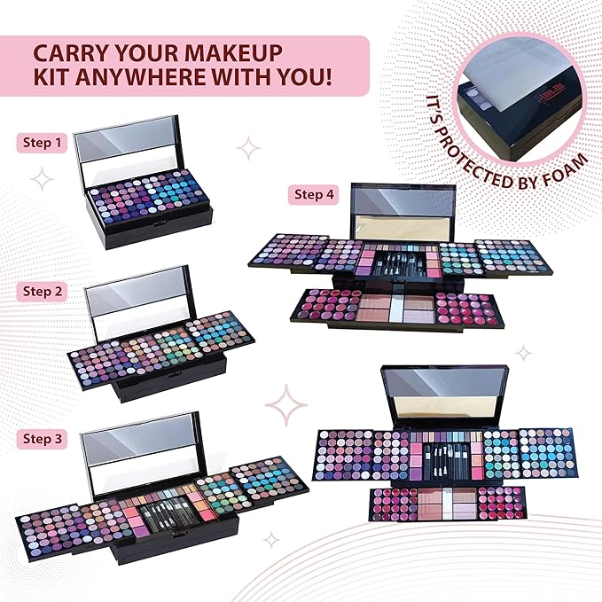 Makeup Kit for Women - 190-in-1 - Professional Makeup Pallets, makeup kit Includes Eyeshadows, Blushes, Makeup Brushes & More For a Full Makeup Look-FemmiqueWomen