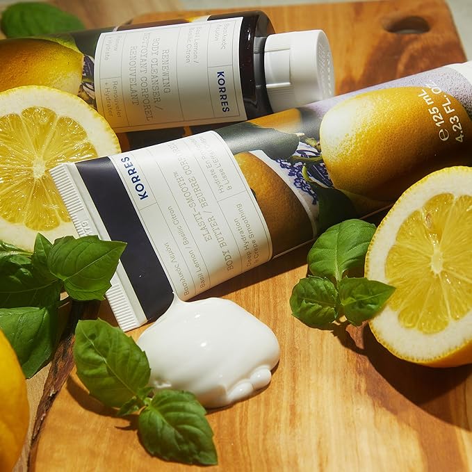 KORRES Elasti-Smooth Basil Lemon Body Butter With Shea Butter, Squalane And Greek Safflower Oil For Velvety Skin Texture, Fast Absorbing Whipped Moisturizer With Herbal Citrus Scent, 4.23 Fl Oz-FemmiqueWomen