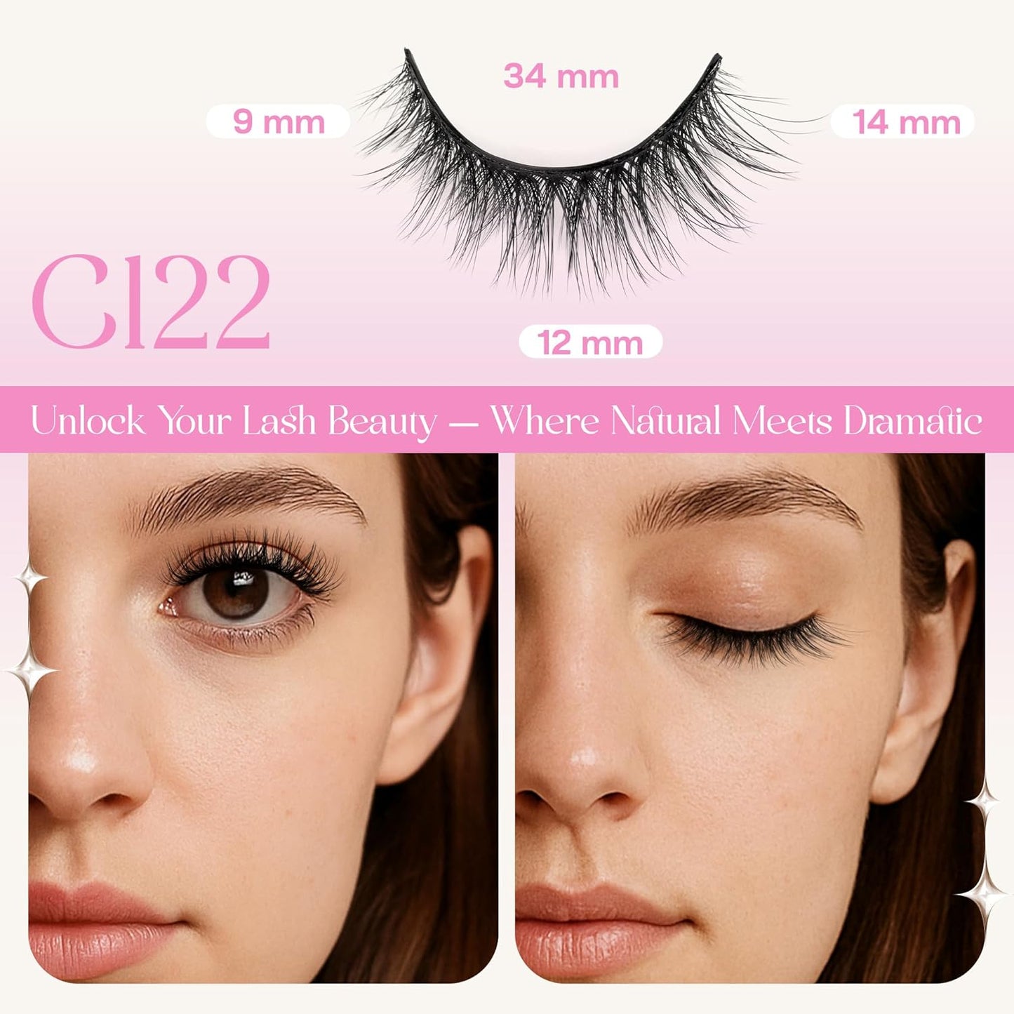 CALAILIS Self Adhesive Eyelashes 5 Pairs Natural Look Press On Lashes No Glue Need Eyelashes Reusable Cat Eye Wispy Self-adhesive False Lashes with Replacement Adhesive Strips (C122)-FemmiqueWomen