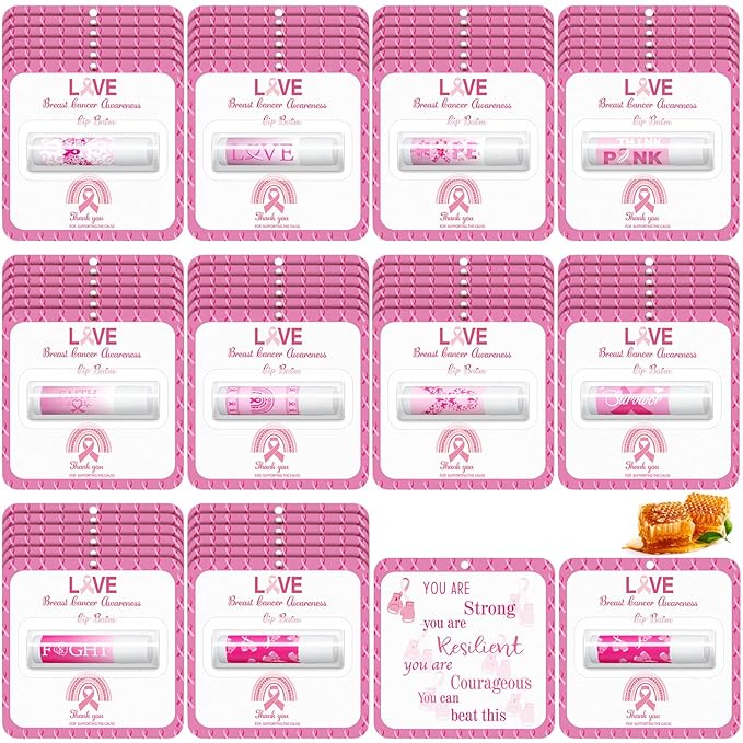 30 Pack Breast Cancer Awareness Favors Bulk Lip Balms Gifts Pink Ribbon Lip Balms Favors Breast Cancer Awareness Month Accessories Support Party Items Decorations for Women Men Survivors-FemmiqueWomen