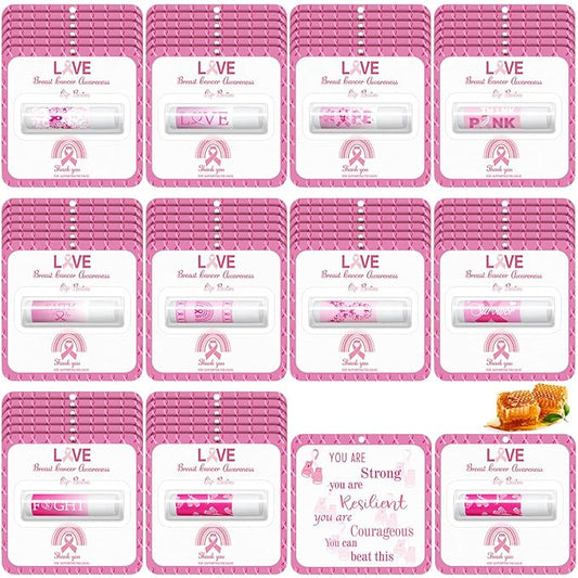 30 Pack Breast Cancer Awareness Favors Bulk Lip Balms Gifts Pink Ribbon Lip Balms Favors Breast Cancer Awareness Month Accessories Support Party Items Decorations for Women Men Survivors-FemmiqueWomen