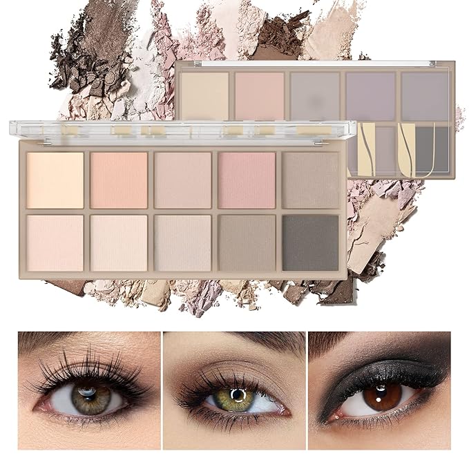 10 Colors Eyeshadow Palette Matte Naked Eye Shadow Makeup,High Pigmented, Naturing-Looking, Ultra-Blendable,Long Lasting High Pigment Nude Eyeshadow with 3 Eyeshadow Brush(Cement color)-FemmiqueWomen