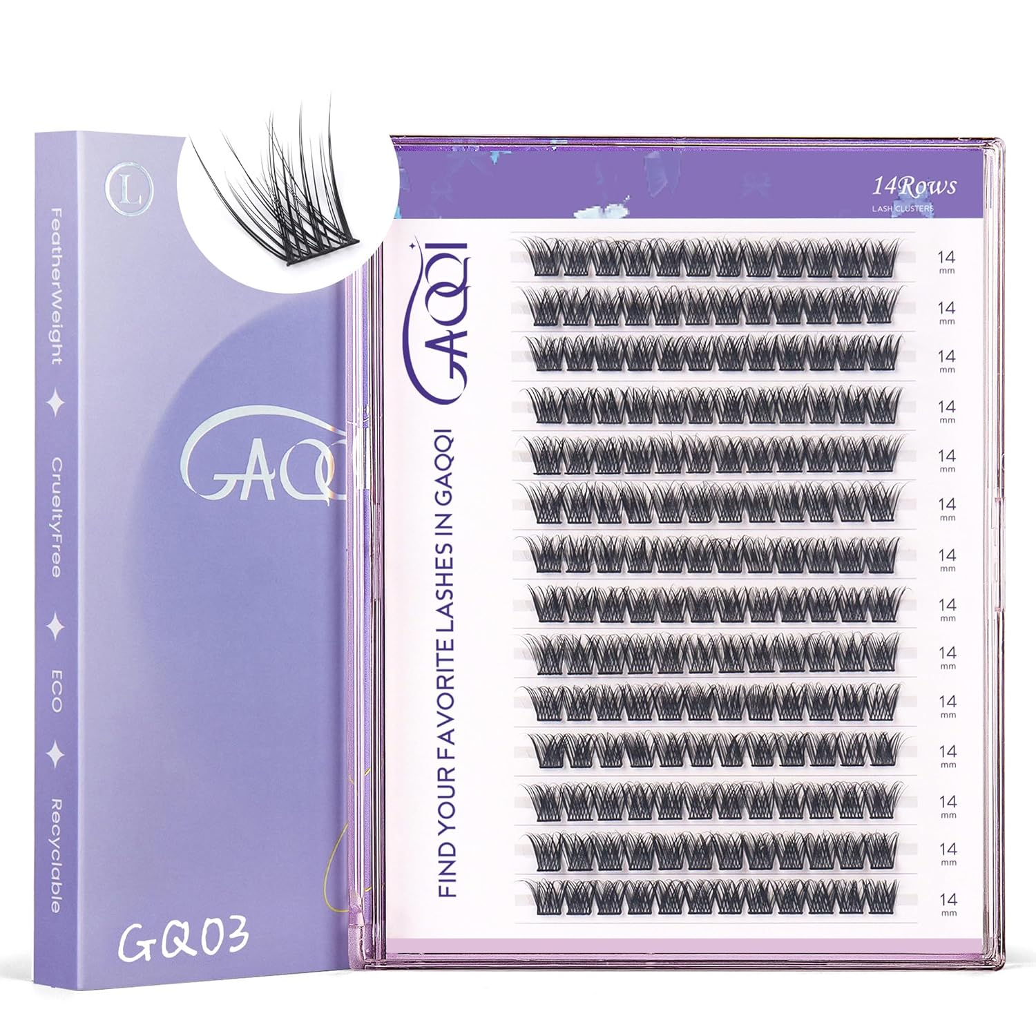 GAQQI Lash Clusters, GQ03 False Eyelashes DIY Lash Extensions D Curl 168PCS Cluster Lashes 14MM, Wispy and Natural Look (GQ03,14mm,D Curl)-FemmiqueWomen