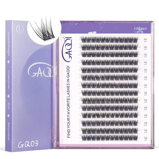 GAQQI Lash Clusters, GQ03 False Eyelashes DIY Lash Extensions D Curl 168PCS Cluster Lashes 14MM, Wispy and Natural Look (GQ03,14mm,D Curl)-FemmiqueWomen