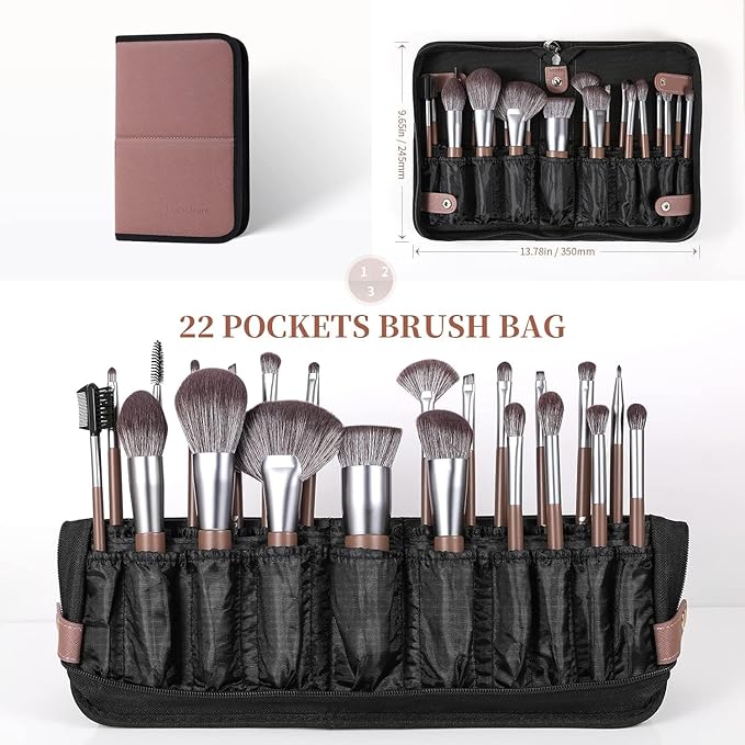 DUcare Professional Makeup Brush Set 22Pcs with Travel Case Synthetic Kabuki Foundation Brush, Face Powder Brush, Blush Brush, Concealer Brush, Eyeshadow Brushes-FemmiqueWomen