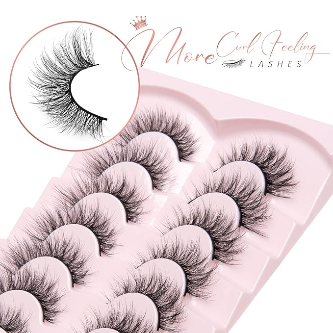 Fake Lashes Natural Wispy Lashes Airy Volume Faux Mink Lashes Fluffy Long False Eye Lashes Sets Pack 18MM Reusable Eyelashes A05-FemmiqueWomen