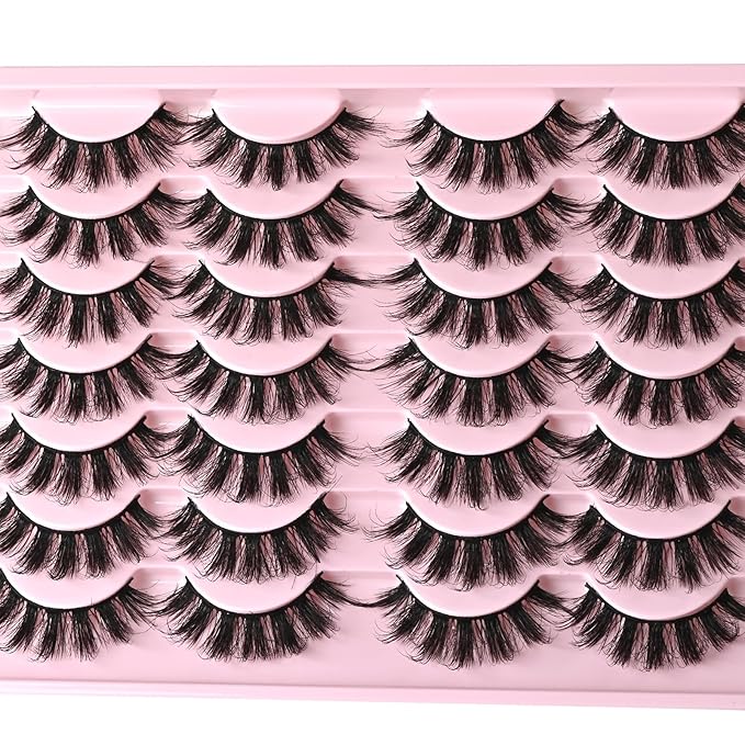 FARRED Fluffy Lashes Natural Eyelashes Short Wispy Eye Lash Strips 14 Pairs Separated Volume Eyelash Pack 17mm Dramatic Wispies Fake Strip Lashes Clusters Cat Eye Pestañas Spiky Look (F6 | 11-17mm)-FemmiqueWomen
