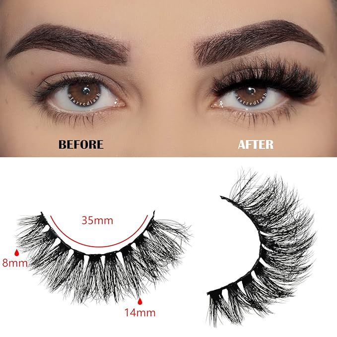 FARRED Wispy Lashes Hybrid Mink Eyelashes 14 Pairs Short Cat Eye Natural Fluffy False Eyelashes Faux Mink Strip Eye Lashes Pack for Daily Makeup (F18 | 8-14 mm)-FemmiqueWomen