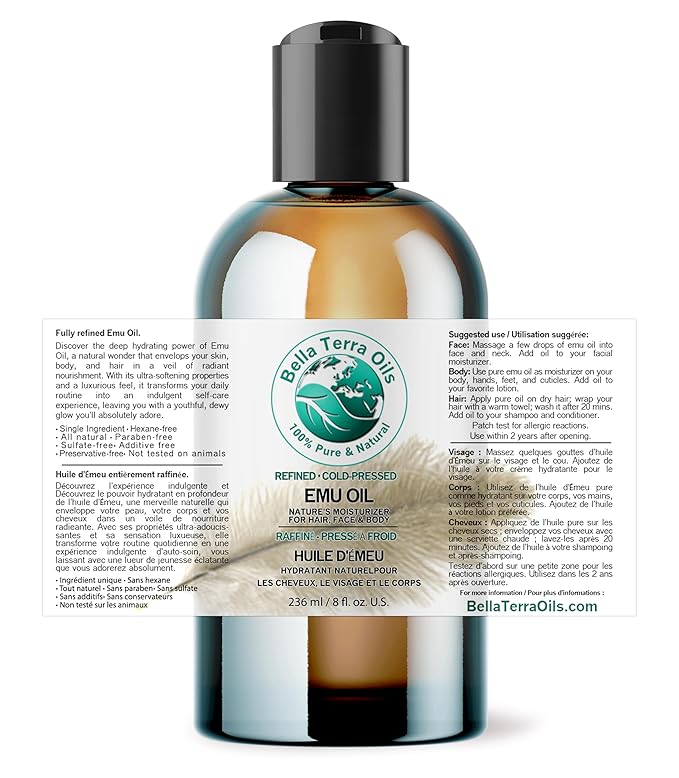 Bella Terra Oils - Emu Oil 8 oz - Australian Legacy, Famed for Omega-3, Omega-6 & Omega-9, The Natural Secret to Radiant Skin-FemmiqueWomen