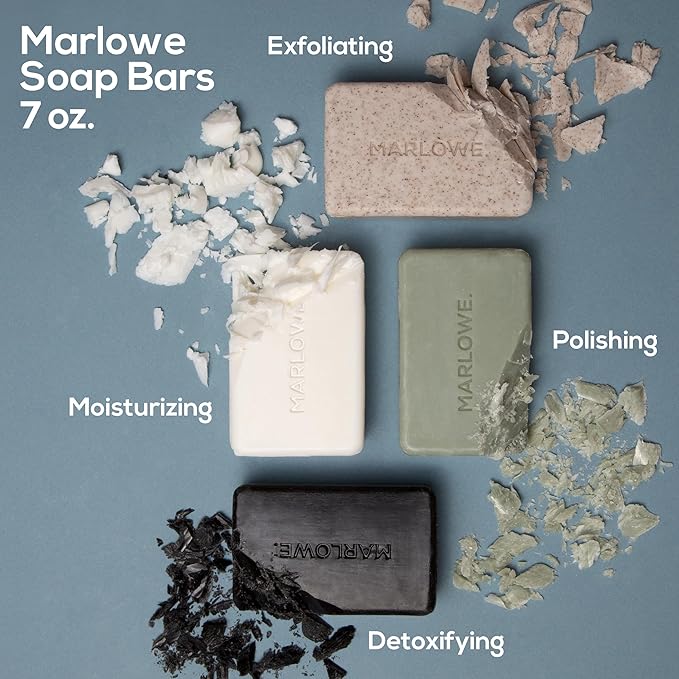 MARLOWE. No. 106 Charcoal Soap 7 oz (3 Bars) Body Bar Soap for Men, Cleansing, Purifying & Hydrating with Natural Extracts, Shea Butter, Olive Oil & Green Tea Extracts, Fresh Woodsy Scent-FemmiqueWomen