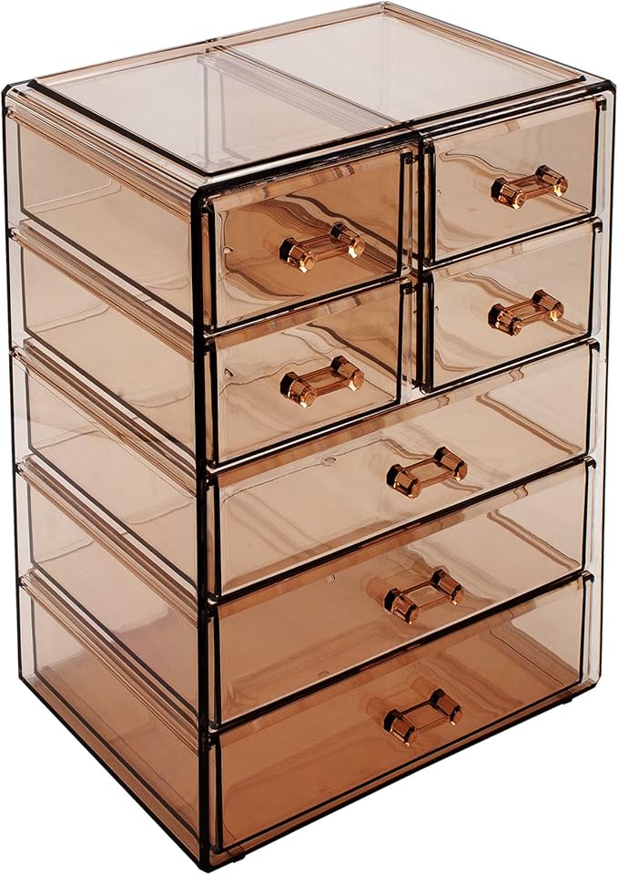 Sorbus Acrylic Makeup Organizer - Organization and Storage Case for Cosmetics Make Up & Jewelry - Big Clear Makeup Organizer for Vanity, Bathroom, College Dorm, Closet, Desk (3 Large, 4 Small Drawers)-FemmiqueWomen