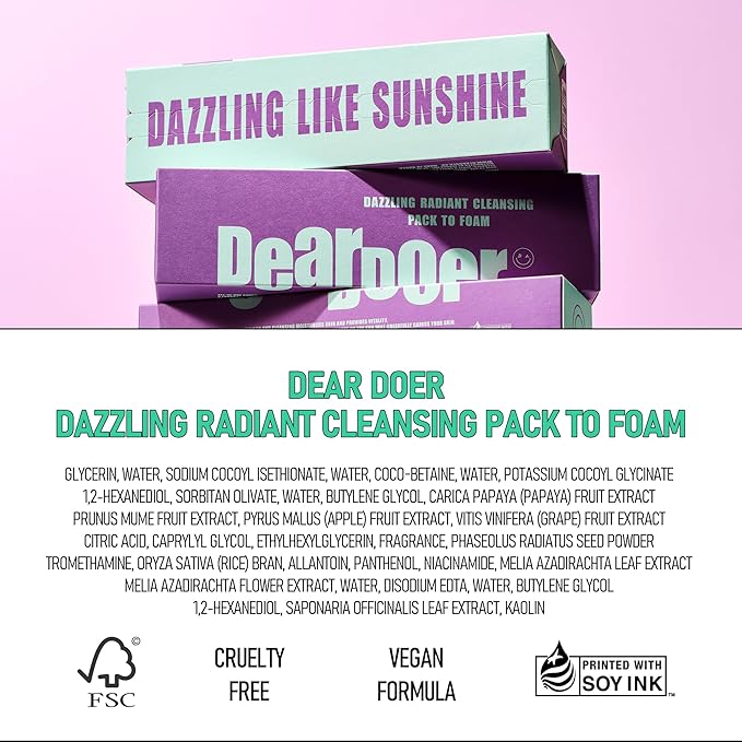 Dazzling Radiant Cleansing Pack to Foam – 3-in-1 Wash-Off Mask & Exfoliator & Cleanser w/Fresh Grape Extract & Niacinamide – Vitamin C and Resveratrol for Dry, Dull Skin (3.38 fl oz)-FemmiqueWomen