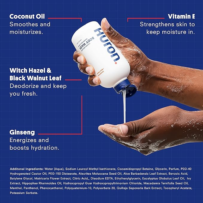 Huron Men's Moisturizing Body Wash - Crisp Citrus, Eucalyptus, Mint & Aromatic Greens Scent, 12.2 fl oz (2 Pack)-FemmiqueWomen