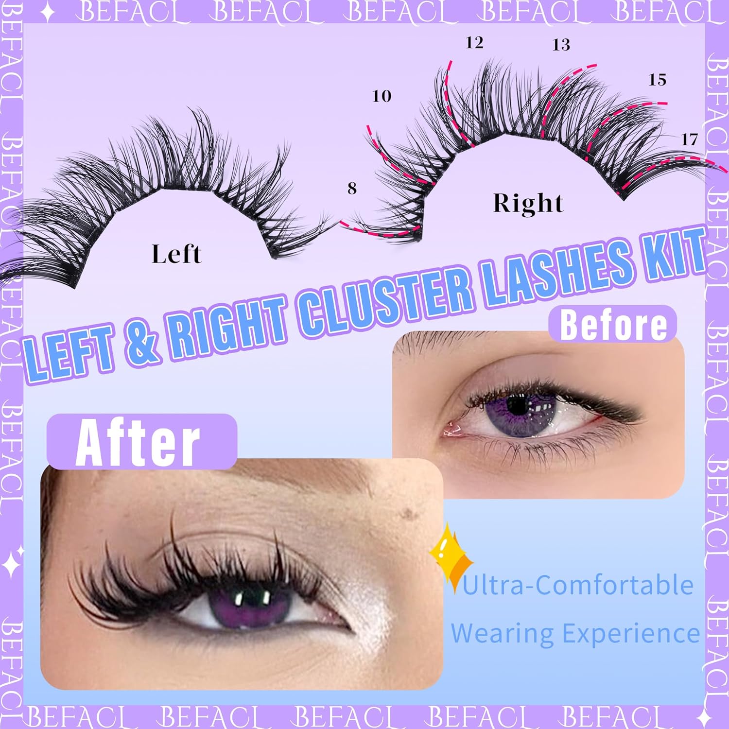 Natural Lash Clusters Wispy Cluster Eyelash Extensions Spiky Individual Lashes 8-17mm LC Curl Manga Eyelash Clusters with Lash Bond and Seal Soft Lashes Clusters Kit(132Pcs)-FemmiqueWomen