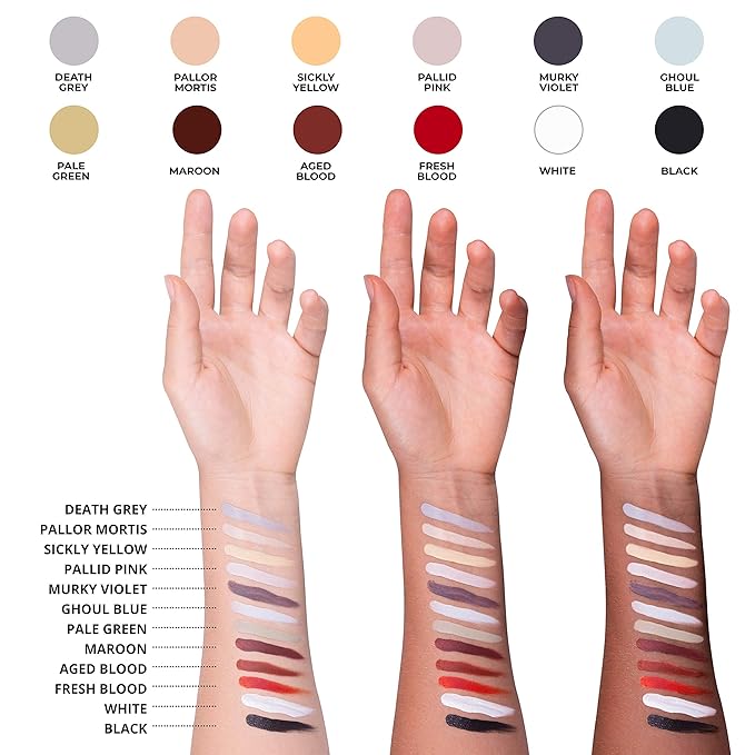 12-Color Death FX Cream Palette, Professional Quick Drying Waterproof SFX Makeup for the Stage, Film, Costumes, Cosplay, Halloween-FemmiqueWomen