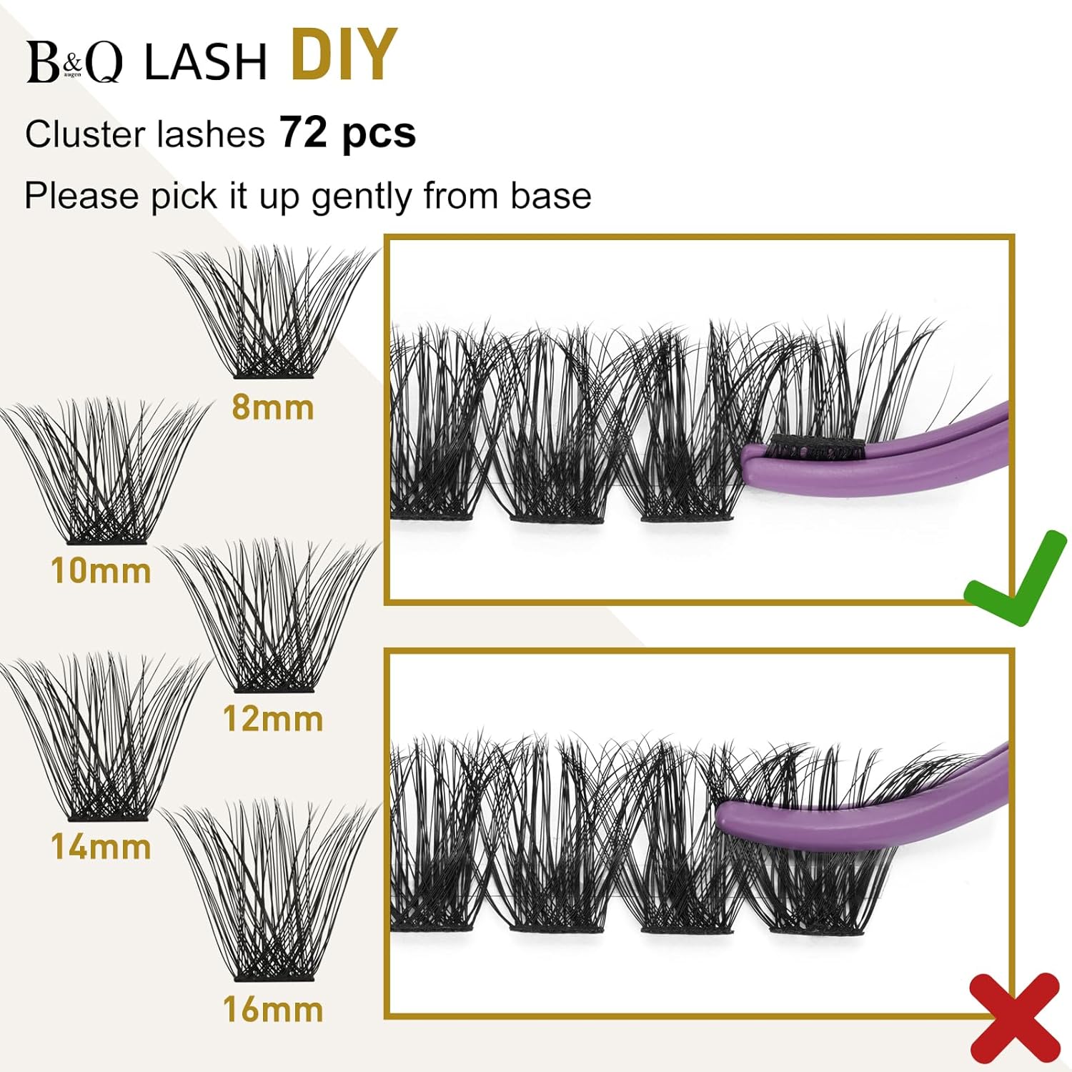 Lash Clusters B02 C Curl 16mm DIY Eyelash Extensions 72 Clusters Lashes C D Curl B&Qaugen Mega Volume Individual Lashes Eyelash Clusters Extensions Individual Lashes Cluster DIY at Home (NM-C-16mm)-FemmiqueWomen