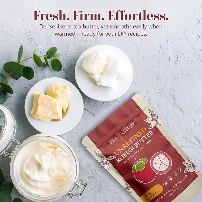 era of nature Kokum Butter Raw - 8 oz (1/2lb) – Natural Butter for Body Butters, Lotion Bars, Lip Balm, Soap Making – Blends Well with Shea or Cocoa Butter – For Stretch Marks, Scars, Pregnancy Care-FemmiqueWomen