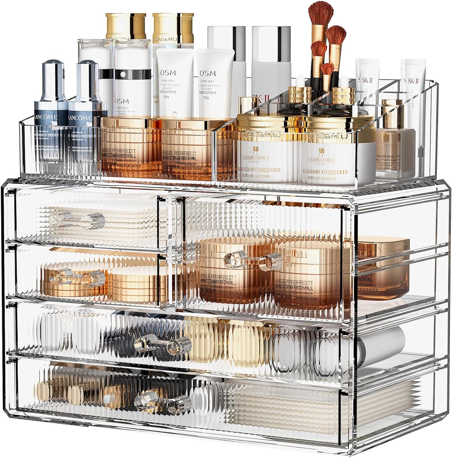 ZHIAI Stackable Storage Drawers, Acrylic Bathroom Counter Organizer Clear Makeup Organizers for Vanity, Kitchen Cabinets, Bathroom, Undersink, Home Organization and Storage (2Top 3 Drawers,)-FemmiqueWomen