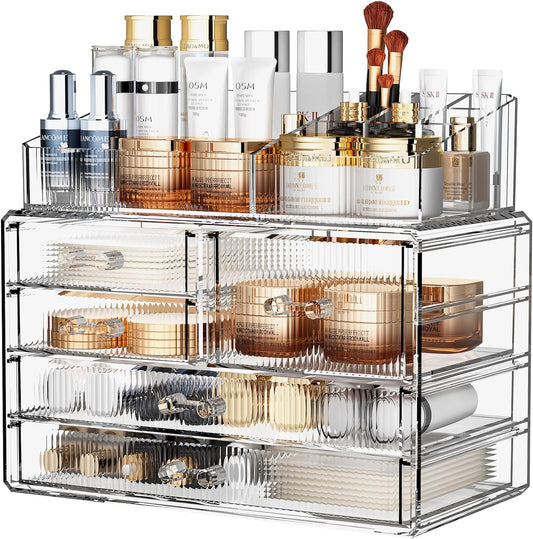 ZHIAI Stackable Storage Drawers, Acrylic Bathroom Counter Organizer Clear Makeup Organizers for Vanity, Kitchen Cabinets, Bathroom, Undersink, Home Organization and Storage (2Top 3 Drawers,)-FemmiqueWomen