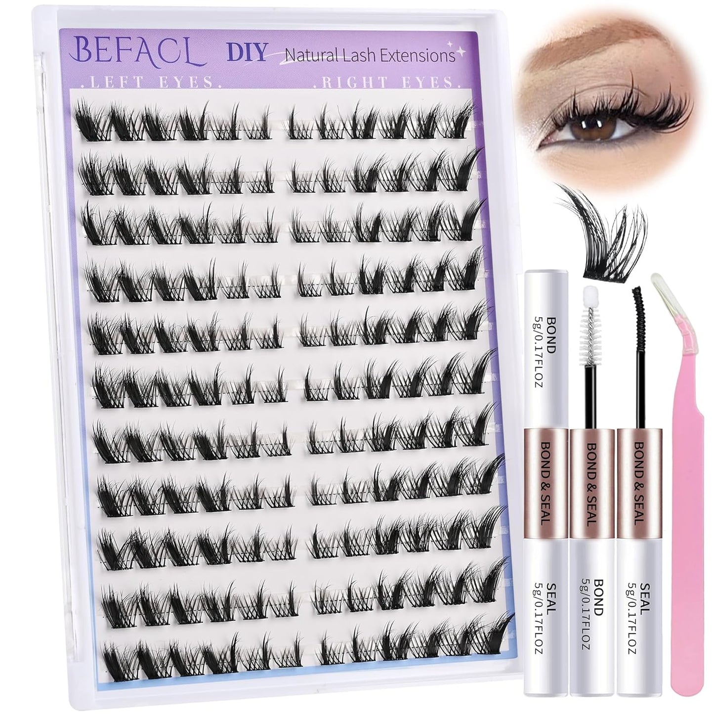 Natural Lash Clusters Wispy Cluster Eyelash Extensions Spiky Individual Lashes 8-17mm LC Curl Manga Eyelash Clusters with Lash Bond and Seal Soft Lashes Clusters Kit(132Pcs)-FemmiqueWomen