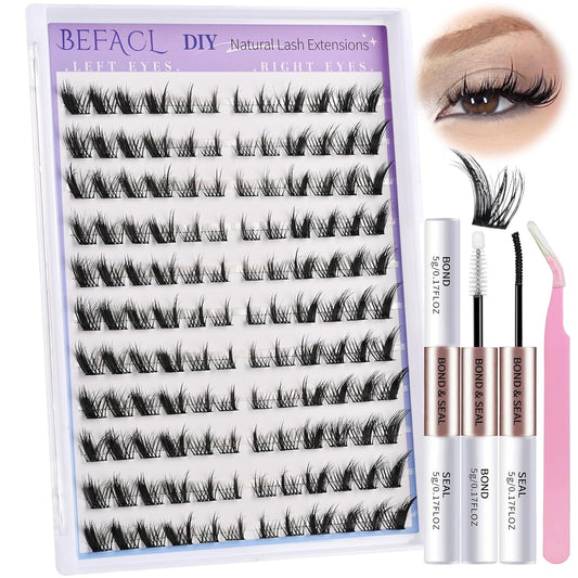 Natural Lash Clusters Wispy Cluster Eyelash Extensions Spiky Individual Lashes 8-17mm LC Curl Manga Eyelash Clusters with Lash Bond and Seal Soft Lashes Clusters Kit(132Pcs)-FemmiqueWomen