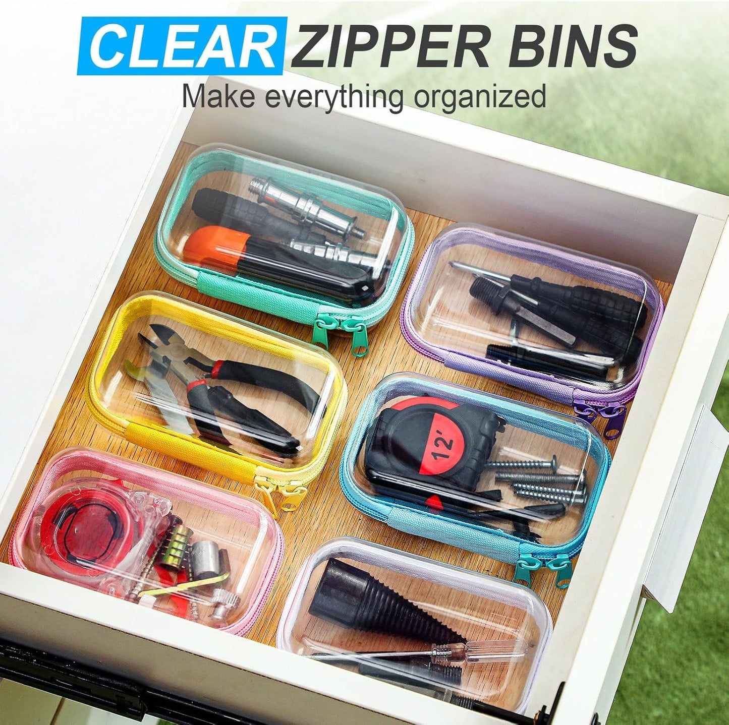 Sanwuta 6 Pcs Clear Hard Zipper Case Pencil Pouches Hard Plastic Zipper Pouches Makeup Bag Transparent Cases for Snacks Plastic Storage Organizer Box for Travel (Colorful,5 x 3 x 2 Inch)-FemmiqueWomen