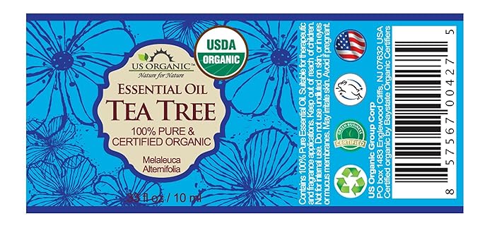 US Organic 100% Pure Tea Tree Essential Oil - USDA Certified Organic, Steam Distilled, Sourced from South Africa, Undiluted, Non-GMO (10 ml (Pack of 1))-FemmiqueWomen