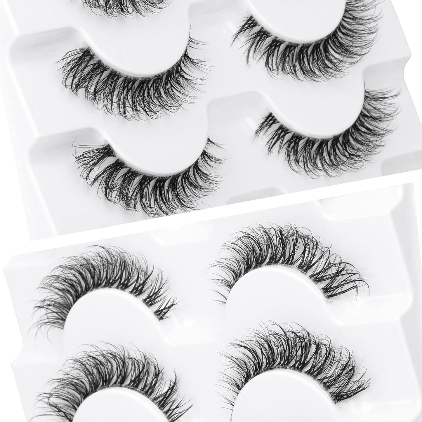 JIMIRE Demi-wispies Faux Mink Eyelashes with Clear Band Russian Strip Lashes Fluffy Natural Look Wispy Light 13MM Short False Eyelashes Invisible Small 3D Fake Lashs Pack 7 Pairs-FemmiqueWomen