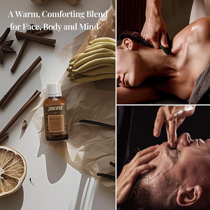 Sandalwood & Bergamot Botanical Massage Oil – Lightweight Body Oil with Jojoba & Almond – Wood & Citrus Aroma for Deep Massage, Fascia Release & Self-Care, 30ml (1.0 fl oz)-FemmiqueWomen