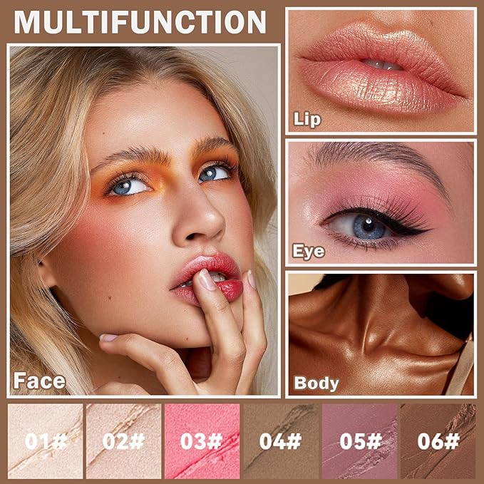 3PCS Cream Contour Stick Makeup Kit Face Highlighter Bronzer Blush Stick Long Lasting Illuminator Highlighters Makeup Stick for All Skin Tones(02 Champagne Gold+05 Rugosa Rose+06 Espresso)-FemmiqueWomen
