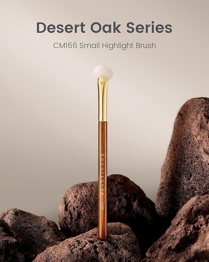 Desert Oak Series Mini Fan Brush - Ultra-Fine Goat Hair for Precision Highlighting, Flat Fan Shape Targets Cheekbones/Nose Bridge, Ebana Bubinga Handle & Brass Ferrule (CM 166)-FemmiqueWomen