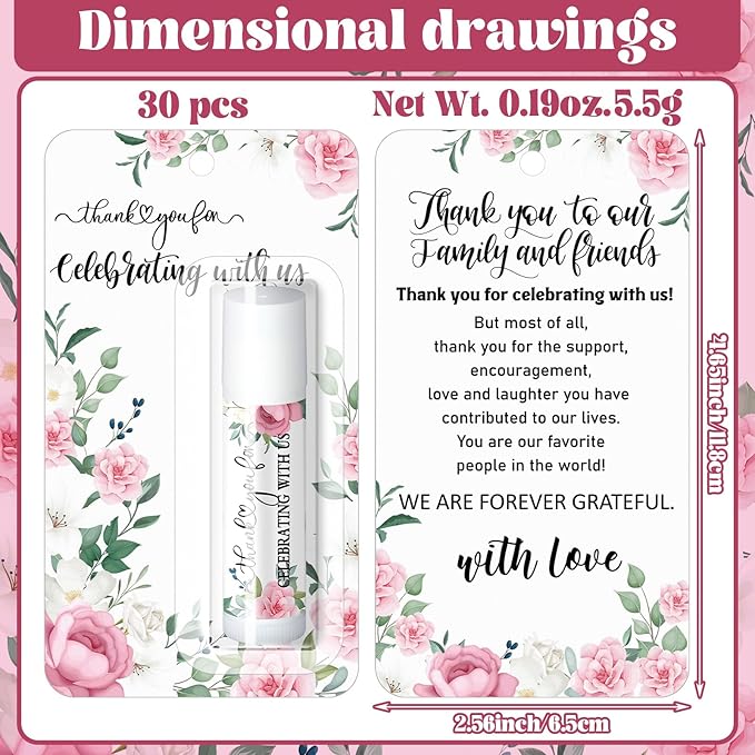 30 Pack Thank You Gift Lip Balm Bulk Bridal Shower Favors Bridal Shower Favor Lip Care Set Bachelorette Party Favors Baby Shower Favor Thank You Appreciation Gift for Guest Basket Gift Stuffer-FemmiqueWomen